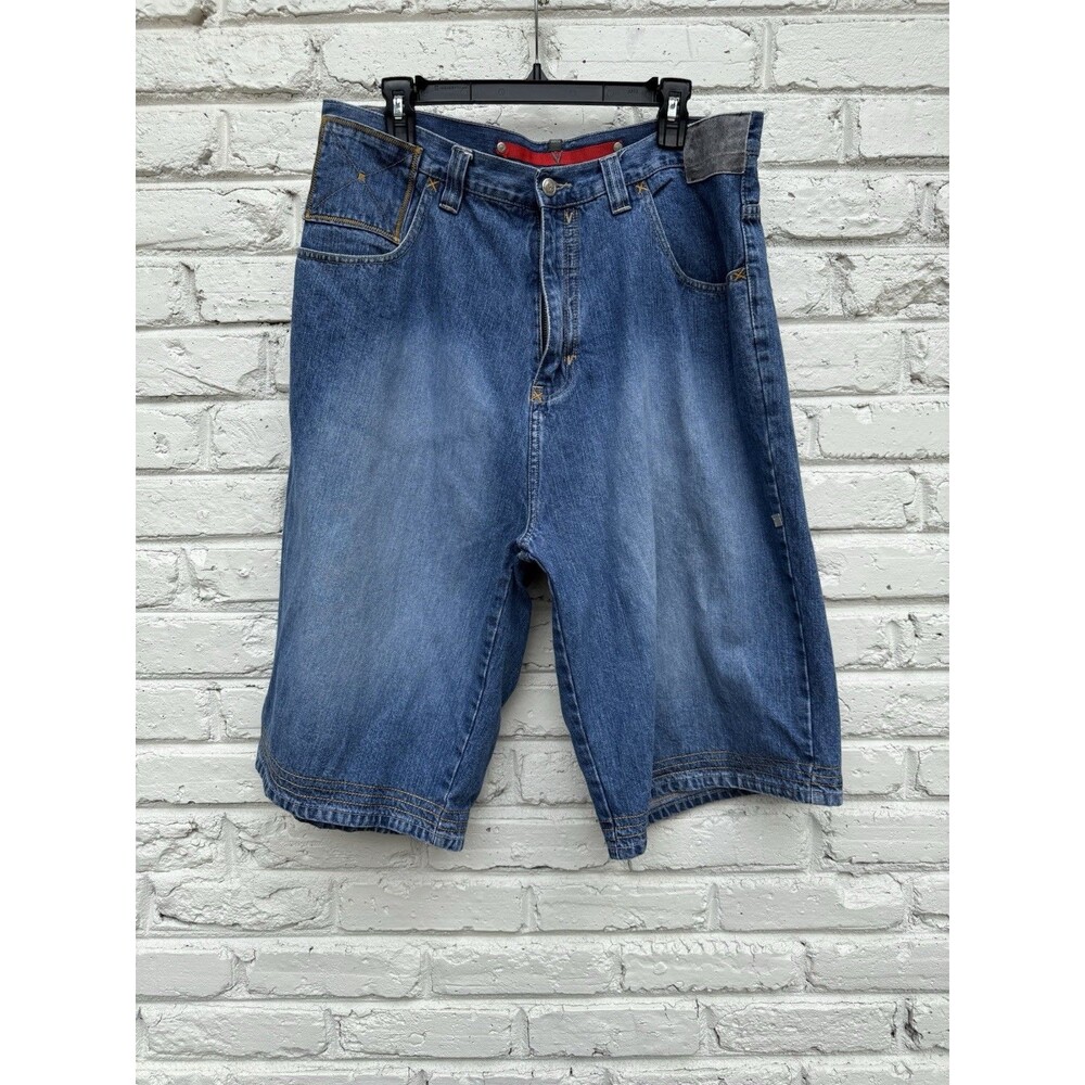 Vintage Y2K Denim Shorts Men 34 Baggy Wide Leg Embroidered Vokal Jorts Skater